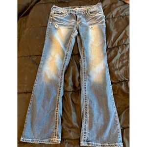 Twentyone Black Rue21 Bootcut Jeans Blue Distressed Sequin Pocket Mens 32x32